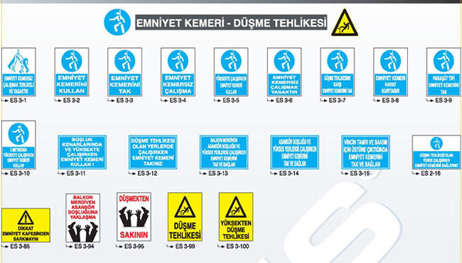 Emniyet Kemeri - Düşme Tehlikesi İkaz ve Uyarı Levhaları